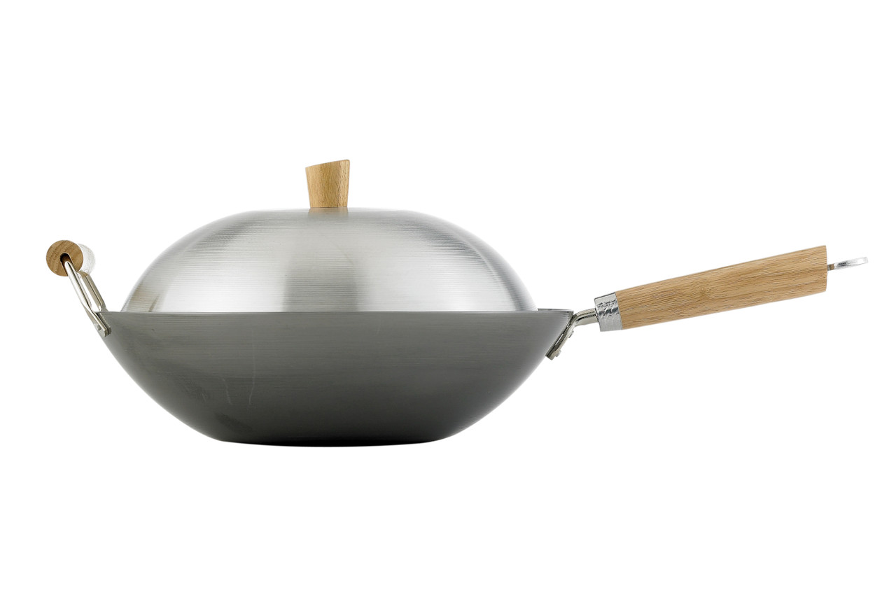 Helen's Asian Kitchen 14" Carbon Steel 4-Piece Wok Set