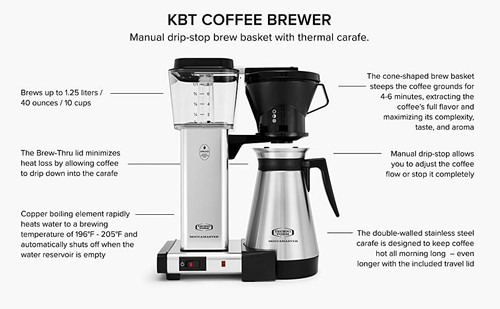 Moccamaster KBT 10-Cup Coffee Brewer with Thermal Carafe, Polished Silver