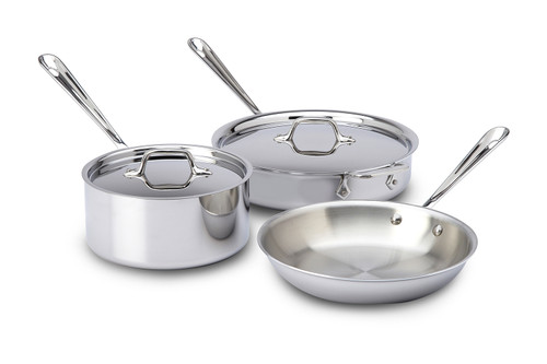 Le Creuset 5 Piece Tri-Ply Stainless Steel Cookware Set, Silver