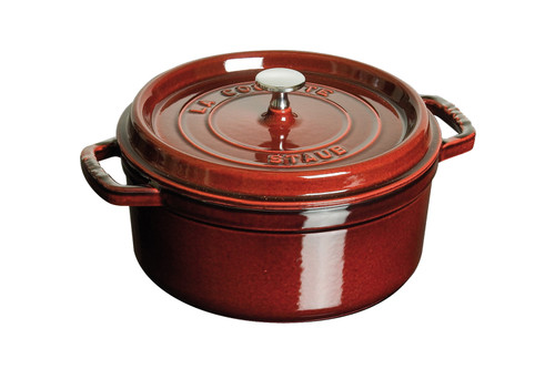 Staub Cast Iron 4 qt. Round Cocotte - Grenadine with Stainless Steel Knob