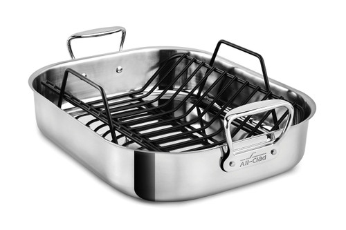 All-Clad Stainless Steel 14 x 11 Inch Small Roasting Pan with Rack