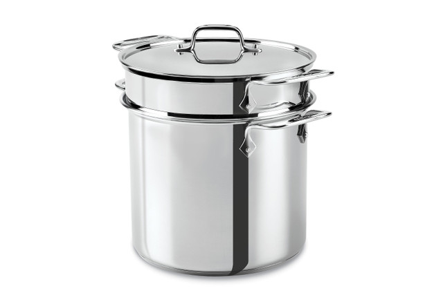 Stainless Steel Stockpot with Strainer Cookware Reinforced Bottom