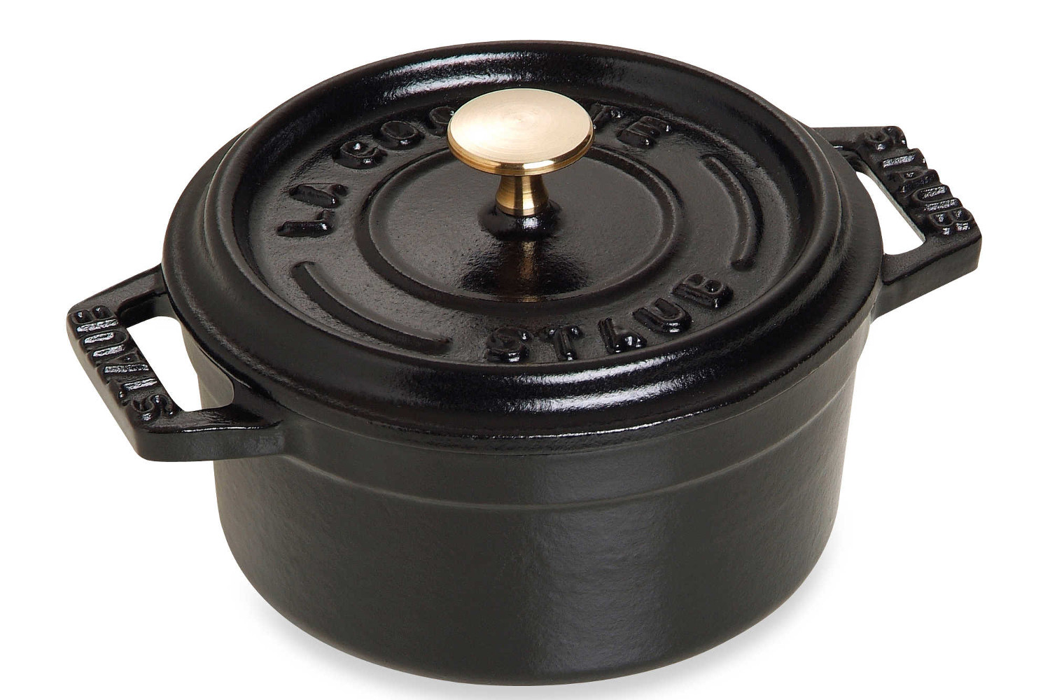 Staub Cast Iron 1/4 qt. Round Ramekin - Matte Black with Brass Knob