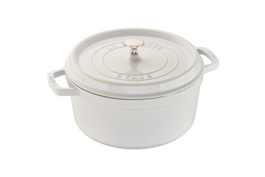 Staub Cast Iron 7 qt. Round Cocotte - White Truffle with Stainless