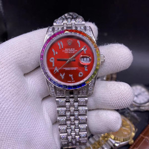 Buy High quality replica Iced out moissanite diamonds Rolex Datejust, Rainbow Bezel, Red face, Arabic numbers, 36 - 44mm available from the best trusted, fake clone swiss designer brand watch website Buy High quality replica Iced out moissanite diamonds Rolex Datejust, Rainbow Bezel, Red face, Arabic numbers, 36 - 44mm available from the best trusted, fake clone swiss designer brand watch website