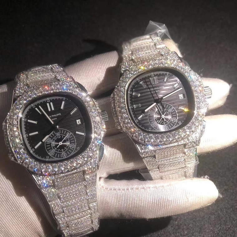 Buy Iced out big diamond bezel moisonnite diamonds Patek Philippe nautilus watch from the best trusted, fake clone swiss designer brand watch website