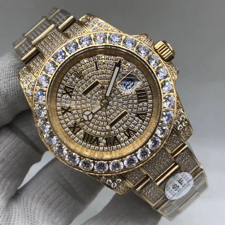 Buy fully Iced out replica rosegold moissanite diamond bezel and bands clone Rolex submariner watch (PICK COLORWAY/STYLE) from the best trusted, fake clone swiss designer brand watch website