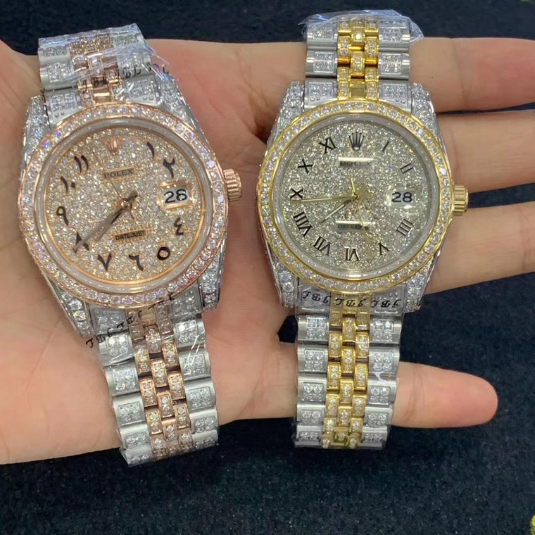 Buy fully Iced out replica moissanite diamond bust down clone Rolex date just watch (PICK COLORWAY/STYLE) from the best trusted, fake clone swiss designer brand watch website