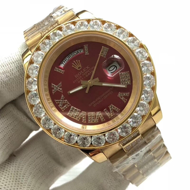 Buy Iced out replica moissanite diamond in middle rolex date just watch from the best trusted, fake clone swiss designer brand watch website