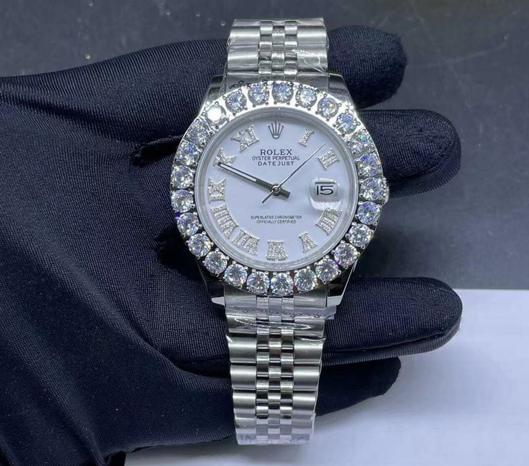 Buy High quality Iced out replica moissanite prongset diamond rolex date just watch pick color from the best trusted, fake clone swiss designer brand watch website