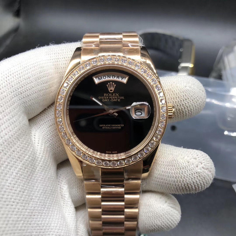 Buy High quality replica iced out moissonite diamond bezel rolex day date watch plain dial from the best trusted, fake clone swiss designer brand watch website