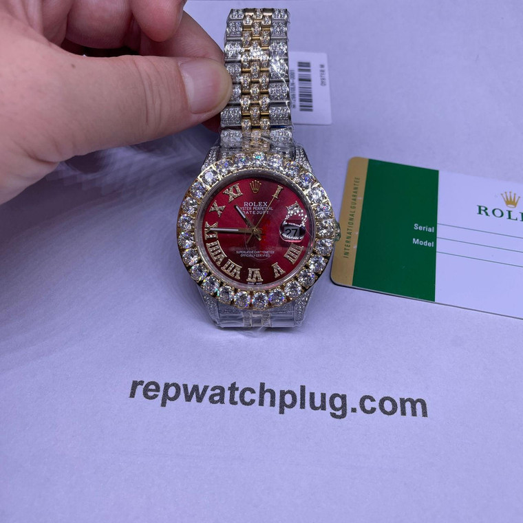 Buy High quality replica iced out moissanite diamonds Rolex date just two tone diamonds 40mm from the best trusted, fake clone swiss designer brand watch website