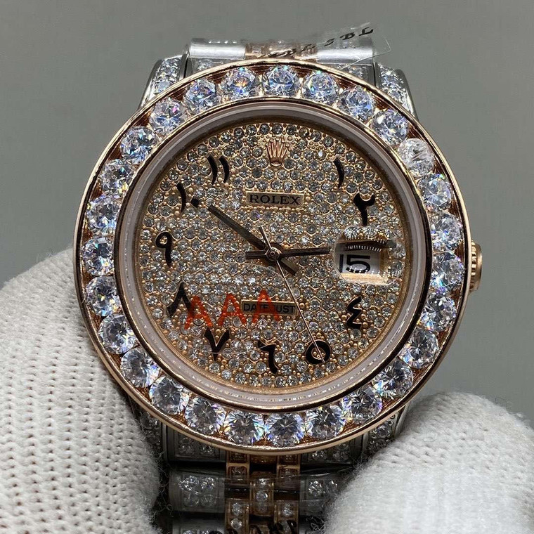 Buy High quality replica iced out moissanite diamonds Rolex date just two tone diamond from the best trusted, fake clone swiss designer brand watch website