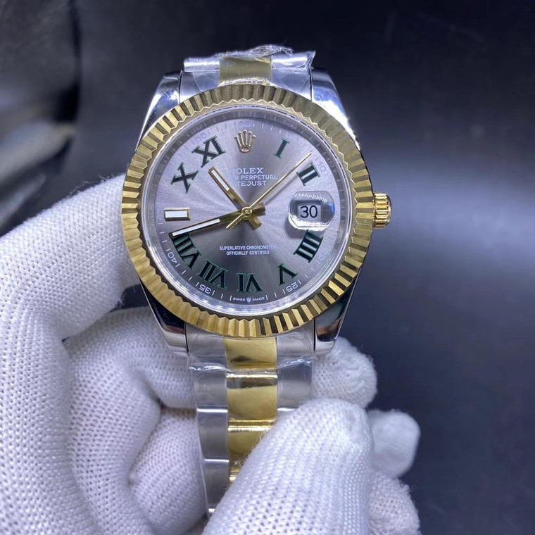 Buy High quality replica plain jane Rolex Datejust two tone gold Green roman numerial dial 40mm from the best trusted, fake clone swiss designer brand watch website
