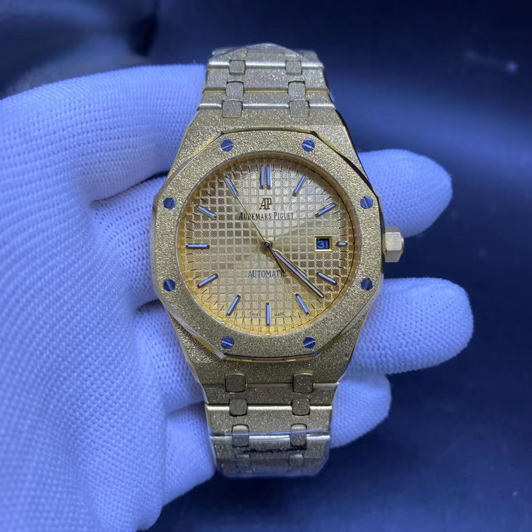 Buy High quality replica Iced out moisonnite diamonds replica AP Frosted gold case from the best trusted, fake clone swiss designer brand watch website