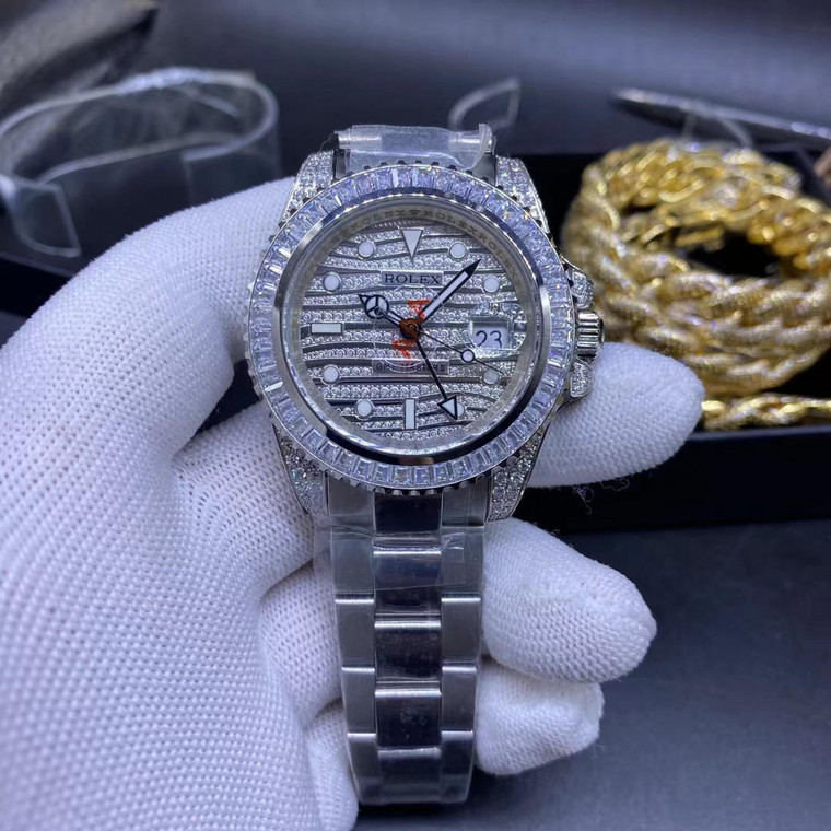 Buy High quality replica Iced out moissanite diamonds Rolex face baguette bezel 40mm from the best trusted, fake clone swiss designer brand watch website