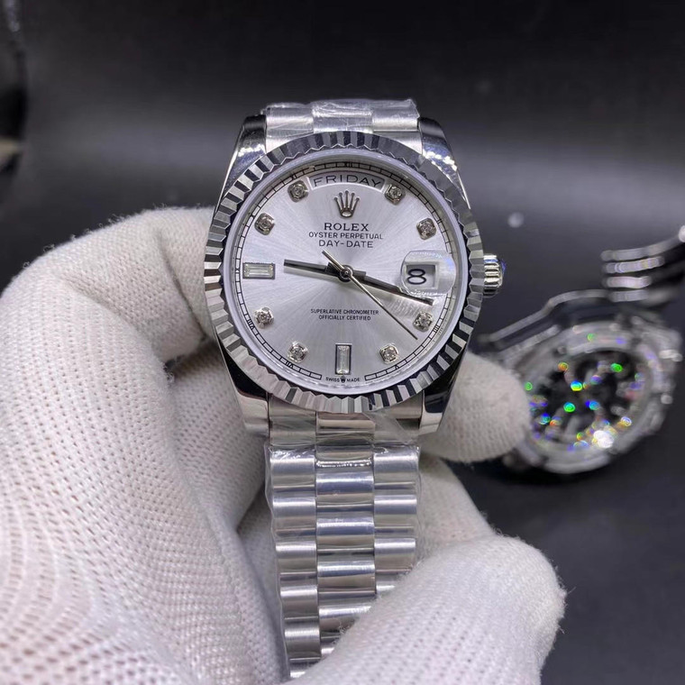 Buy High quality replica Plain Jane Rolex Daydate Silver from the best trusted, fake clone swiss designer brand watch website