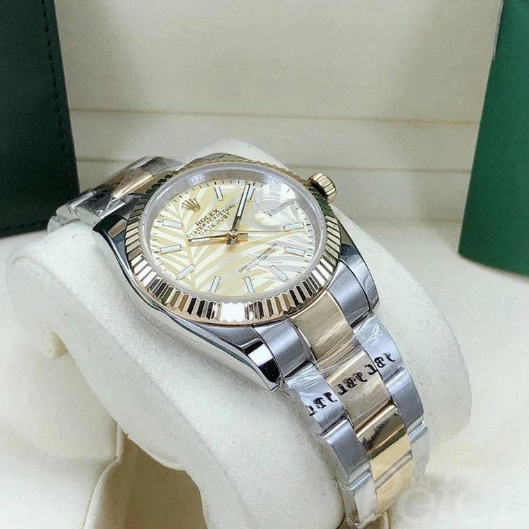 Buy High quality replica Plain Jane Rolex Datejust 2021 palm leaf dial 2tone gold case from the best trusted, fake clone swiss designer brand watch website