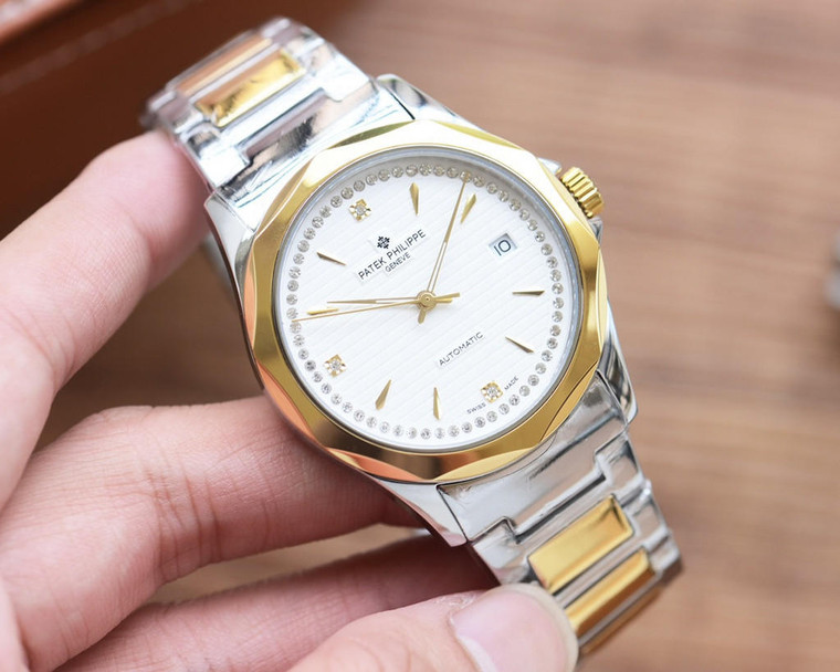 Buy High quality replica iced out Patek Philippe moissanite vvs diamond Geneve gold/siver two tone watch from the best trusted, fake clone swiss designer brand watch website