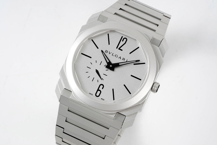 Buy Super clone replica plain jane Bulgari Octo Finissimo silver watch from the best trusted, fake clone swiss designer brand watch website