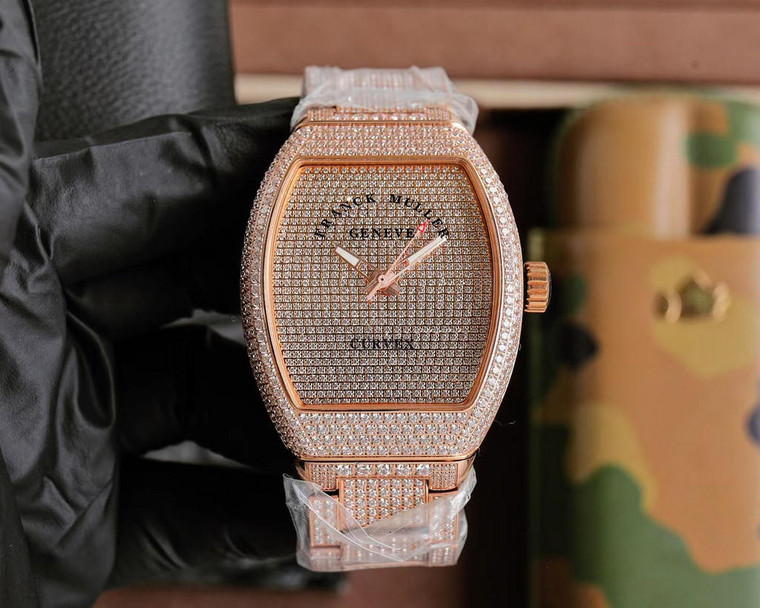 Buy High quality replica iced out Franck Muller FN Vaard Yachng V45 series curver moissanite vvs diamond watch from the best trusted, fake clone swiss designer brand watch website