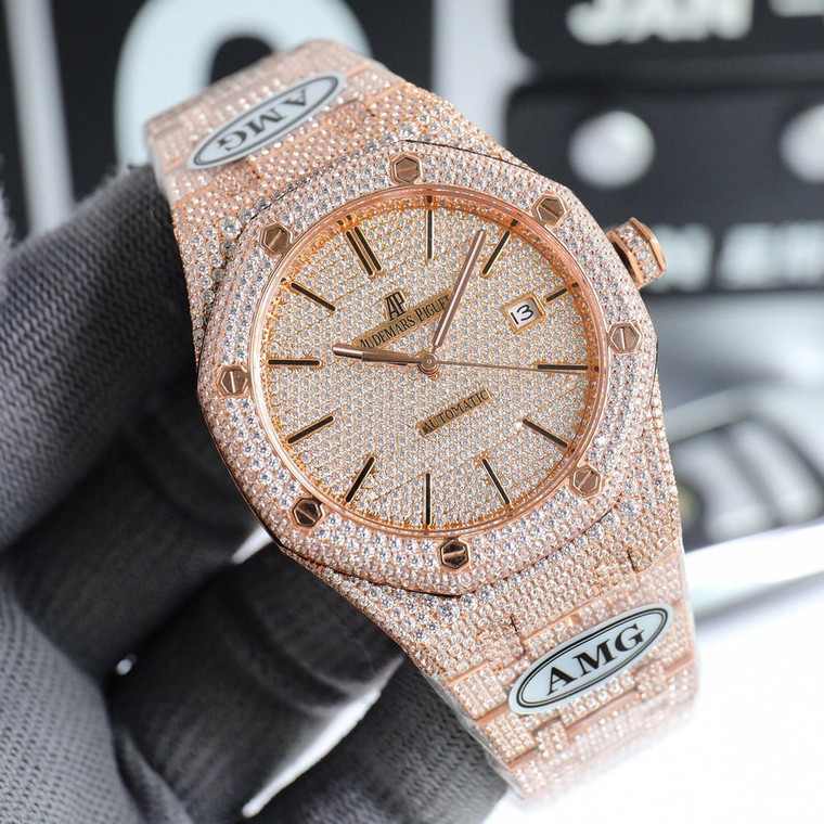 Buy High quality replica iced out Audemar Piguet moissanite vvs diamond rose gold watch from the best trusted, fake clone swiss designer brand watch website