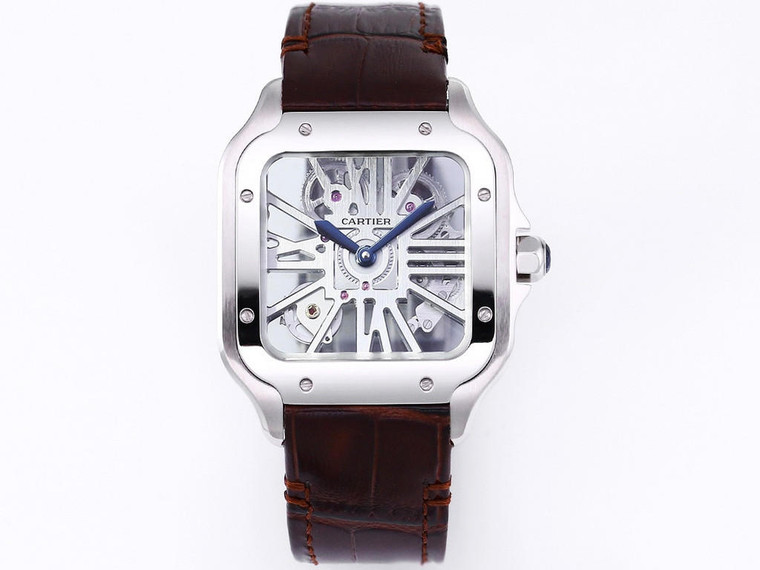 Buy High quality replica plain jane Cartier Santos Skeleton Series X43 brown leather strap watch from the best trusted, fake clone swiss designer brand watch website