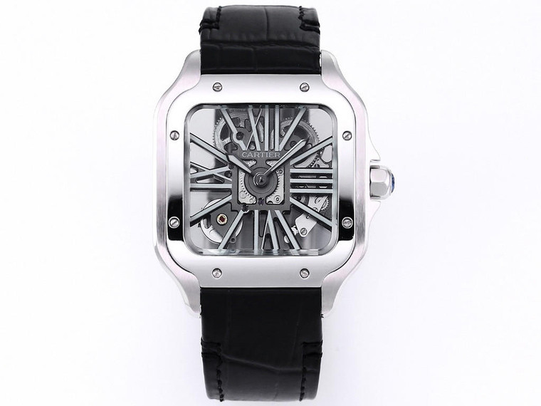 Buy Super clone replica Cartier Santos Skeleton Series X43 Silver black watch from the best trusted, fake clone swiss designer brand watch website