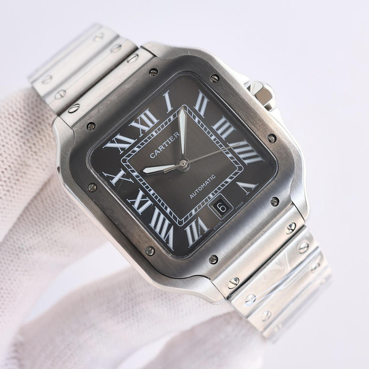 Buy High quality replica Cartier Santos Gypsophila silver black watch from the best trusted, fake clone swiss designer brand watch website