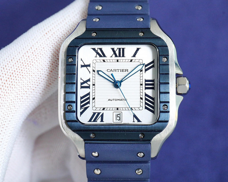 Buy Super clone replica plain jane Cartier santos tape model silver blue watch (select colorway) from the best trusted, fake clone swiss designer brand watch website