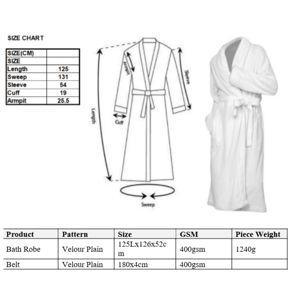 White Commercial Velour Bath Robe - Commercial Supplies Ltd (CSL)