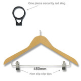 Wooden Hanger with Metal Bar and Non-Slip Clips with Security Pin