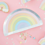 Iridescent foiled pastel party rainbow coloured  paper plates