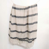 Cream/Dark Grey Stripe Cotton Beach Towel by Backyard