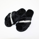 Black Silver Crossover Plush Slippers by Honeydew