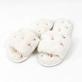 Cream Cherry Plush Slippers by Honeydew