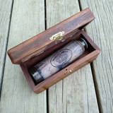 Small Brass Telescope in Timber Box by Backyard