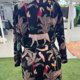 Jungle Black Kimono Robe