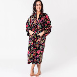 Paradise Black Velvet Kimono Robe