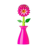 Flower Power Pink Dish Brush With Vase by Vigar