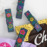 Happy Clips - Navy Folk Flower - Set of 4 by Natural Life