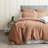 Celeste Seersucker Cotton Waffle Duvet Cover Set by Cloud Linen - Rust
