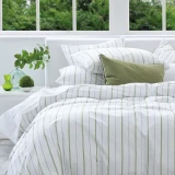 Close up of Freddie Duvet Set with Stripe Reverse by MM Linen