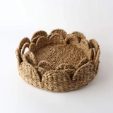 Set of 3 Natural Seagrass Round Scallop Trays by Le Forge