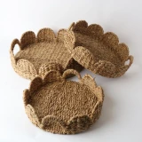 Set of 3 Natural Seagrass Round Scallop Trays by Le Forge
