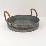 Set of 3 Round Tray Galvanized Rope/Rustic by Vanillaware