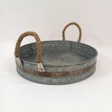 Set of 3 Round Tray Galvanized Rope/Rustic by Vanillaware