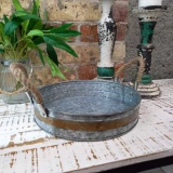 Set of 3 Round Tray Galvanized Rope/Rustic by Vanillaware