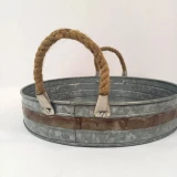 Set of 3 Round Tray Galvanized Rope/Rustic by Vanillaware