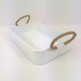 Set of 2 Rectangle Tray White/Rope by Vanillaware